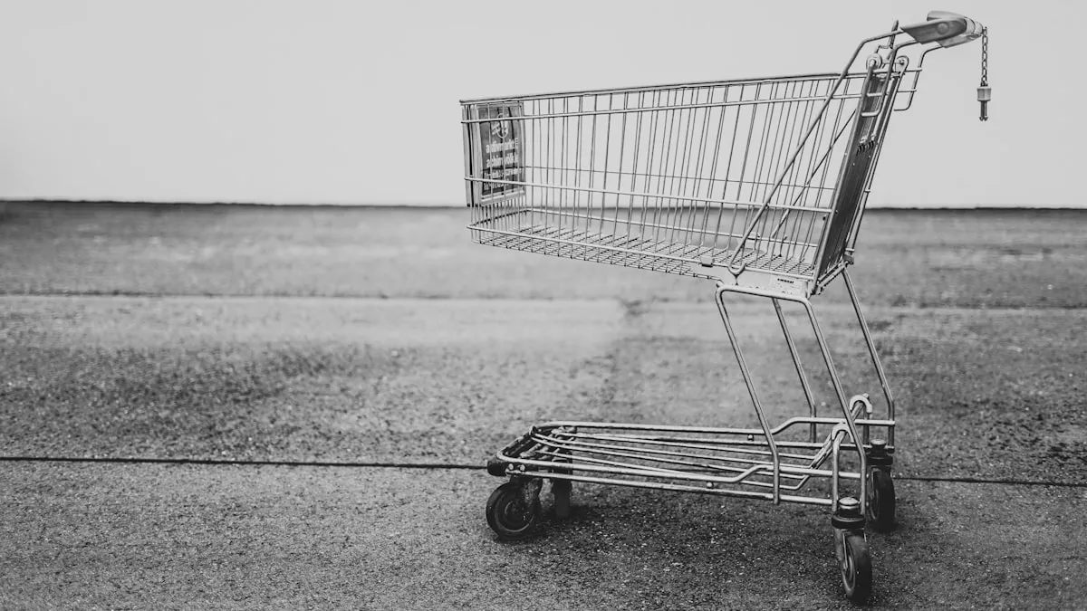 An empty shopping cart sitting alone - a visual metaphor for the 70% of online carts that are abandoned before checkout
