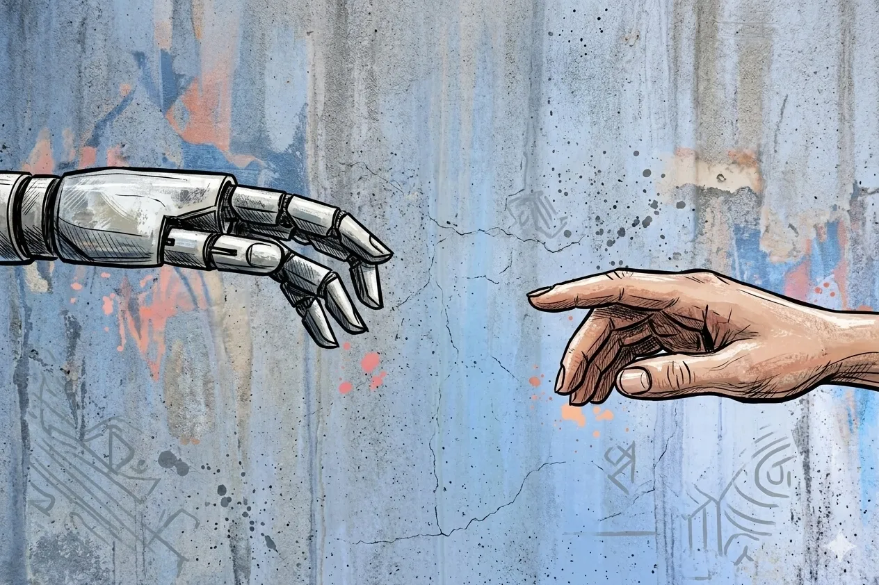 Illustration comparing AI chatbots and live chat support